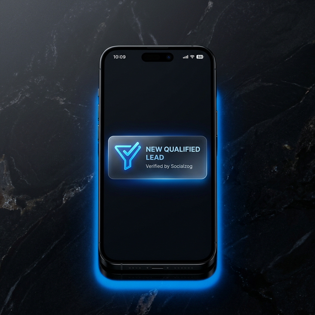 Mobile notification showing a new qualified lead generated by Socialzog